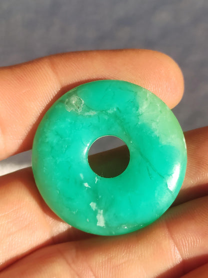 Chrysoprase AAA 30mm ~ Gemstone necklace with donut with holder crystal pendant natural man gift he she protection healing stone rarity green round