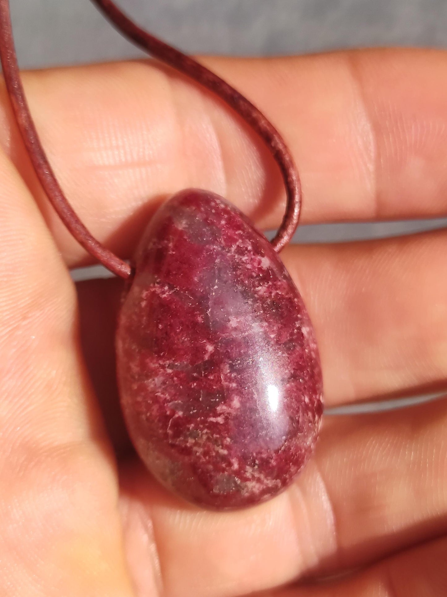 Thulite Gemstone Necklace Pink Red Natural HIPPIE GOA Boho Healing Stone Crystals Jewelry Pendant Man Woman Child Gift He Her Brother Sister