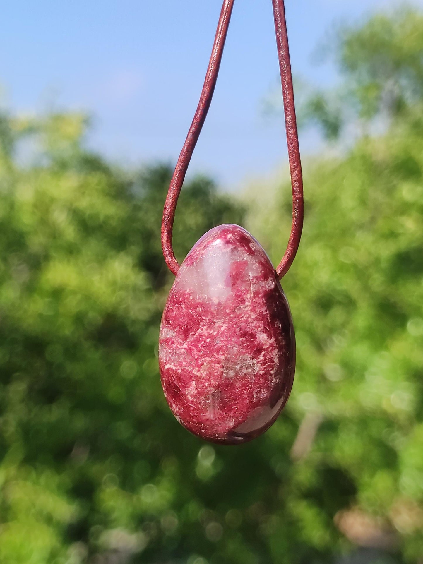 Thulite Gemstone Necklace Pink Red Natural HIPPIE GOA Boho Healing Stone Crystals Jewelry Pendant Man Woman Child Gift He Her Brother Sister