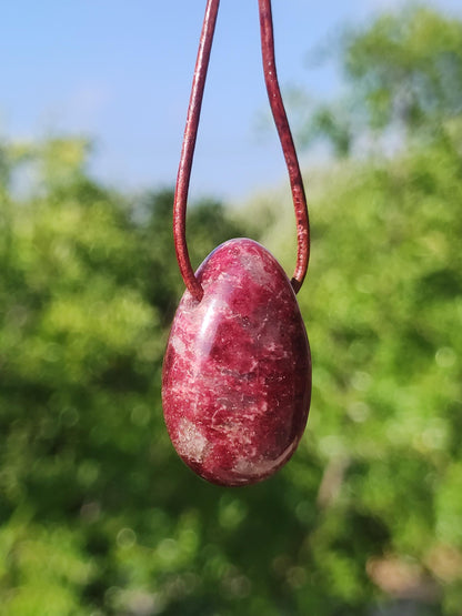 Thulite Gemstone Necklace Pink Red Natural HIPPIE GOA Boho Healing Stone Crystals Jewelry Pendant Man Woman Child Gift He Her Brother Sister