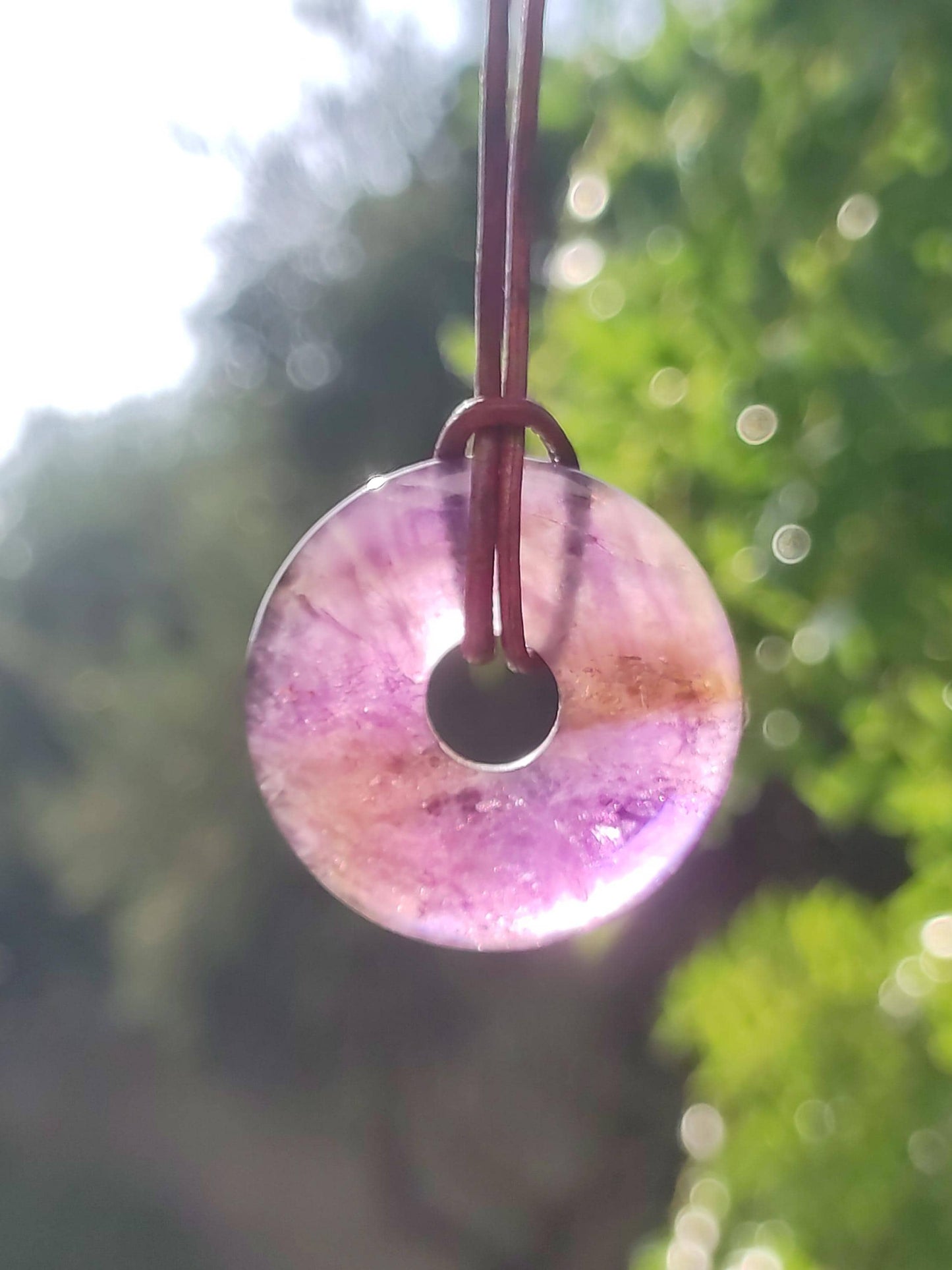 Ametrine (Amethyst &amp; Citrine) ~ Gemstone Donut Necklace Purple Healing Stone Protection Symbol Man Woman Happiness HIPPIE GOA Boho Ethnic Natural Rarity Gift