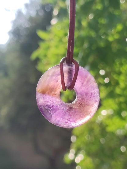 Ametrine (Amethyst &amp; Citrine) ~ Gemstone Donut Necklace Purple Healing Stone Protection Symbol Man Woman Happiness HIPPIE GOA Boho Ethnic Natural Rarity Gift