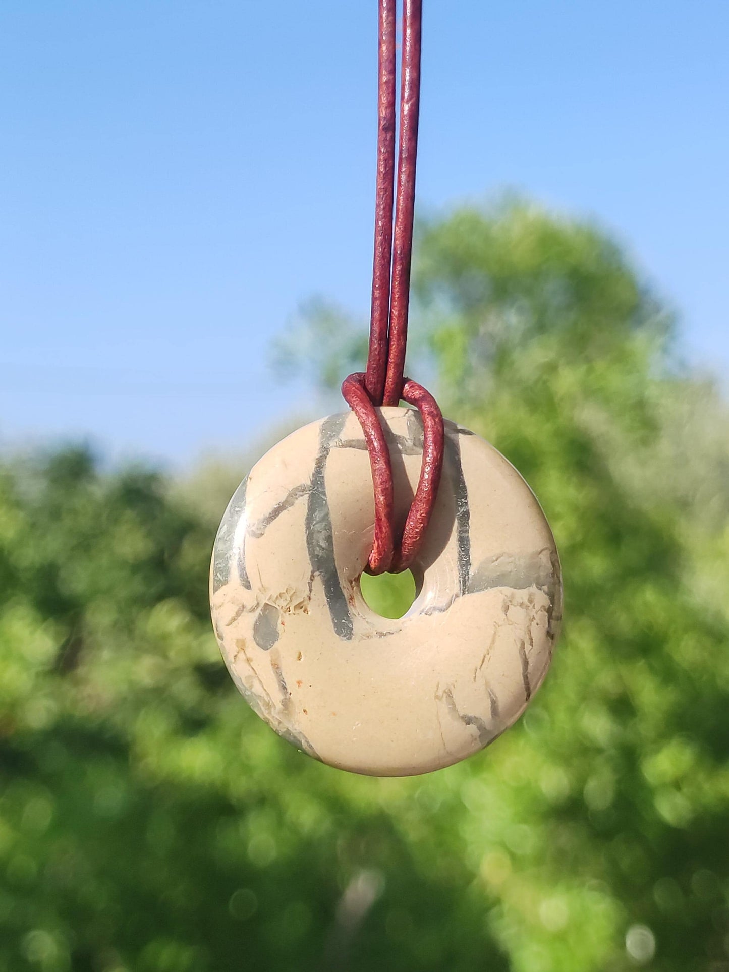 Serpentine ~ Donut 30mm ~ Collier de pierres précieuses ~HIPPIE ~GOA ~Boho ~Tibet ~Ethno ~Nature ~Donut ~Symbole de protection ~Pierre de guérison