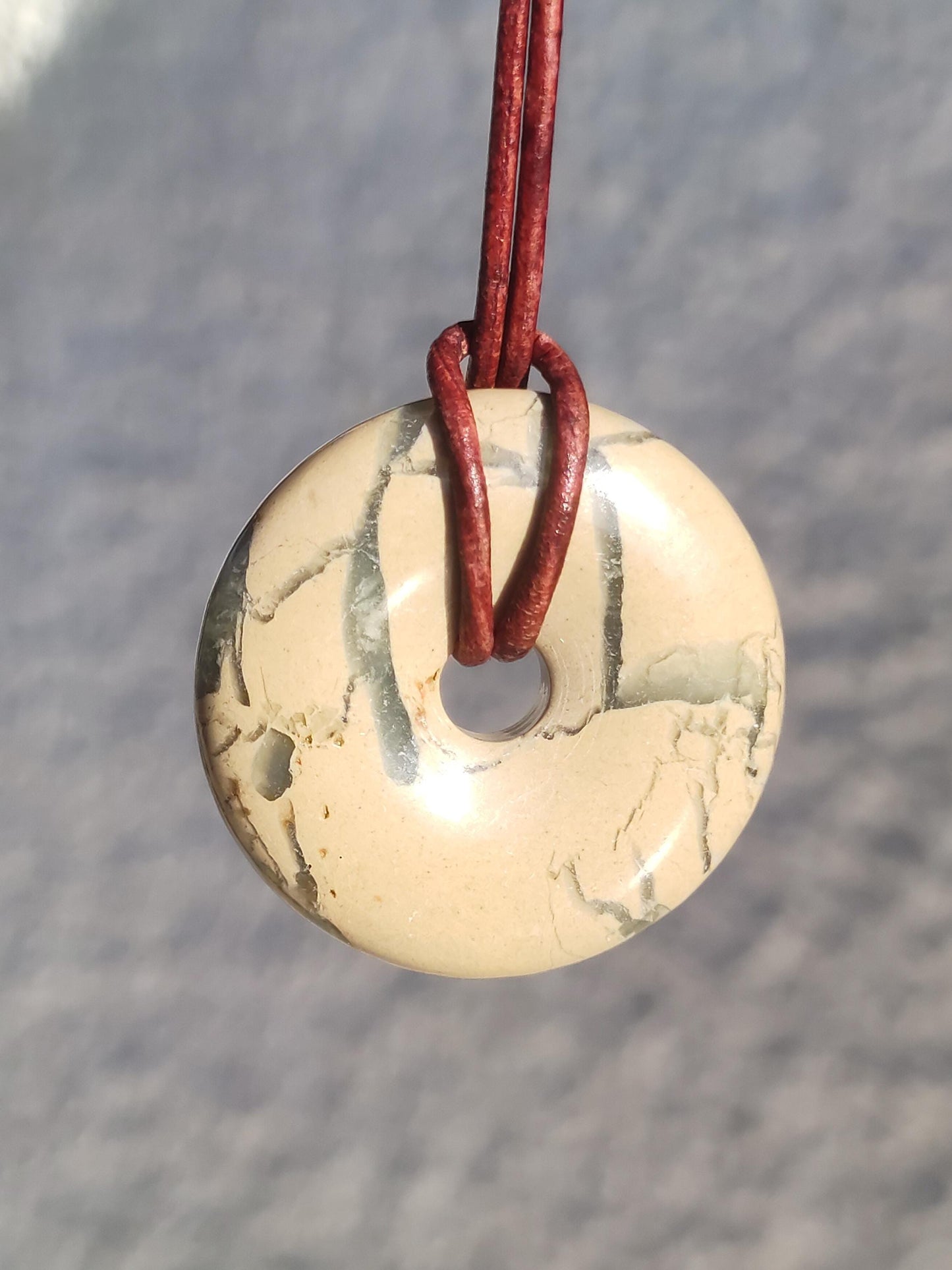 Serpentine ~ Donut 30mm ~ Collier de pierres précieuses ~HIPPIE ~GOA ~Boho ~Tibet ~Ethno ~Nature ~Donut ~Symbole de protection ~Pierre de guérison