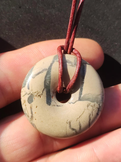 Serpentine ~ Donut 30mm ~ Collier de pierres précieuses ~HIPPIE ~GOA ~Boho ~Tibet ~Ethno ~Nature ~Donut ~Symbole de protection ~Pierre de guérison