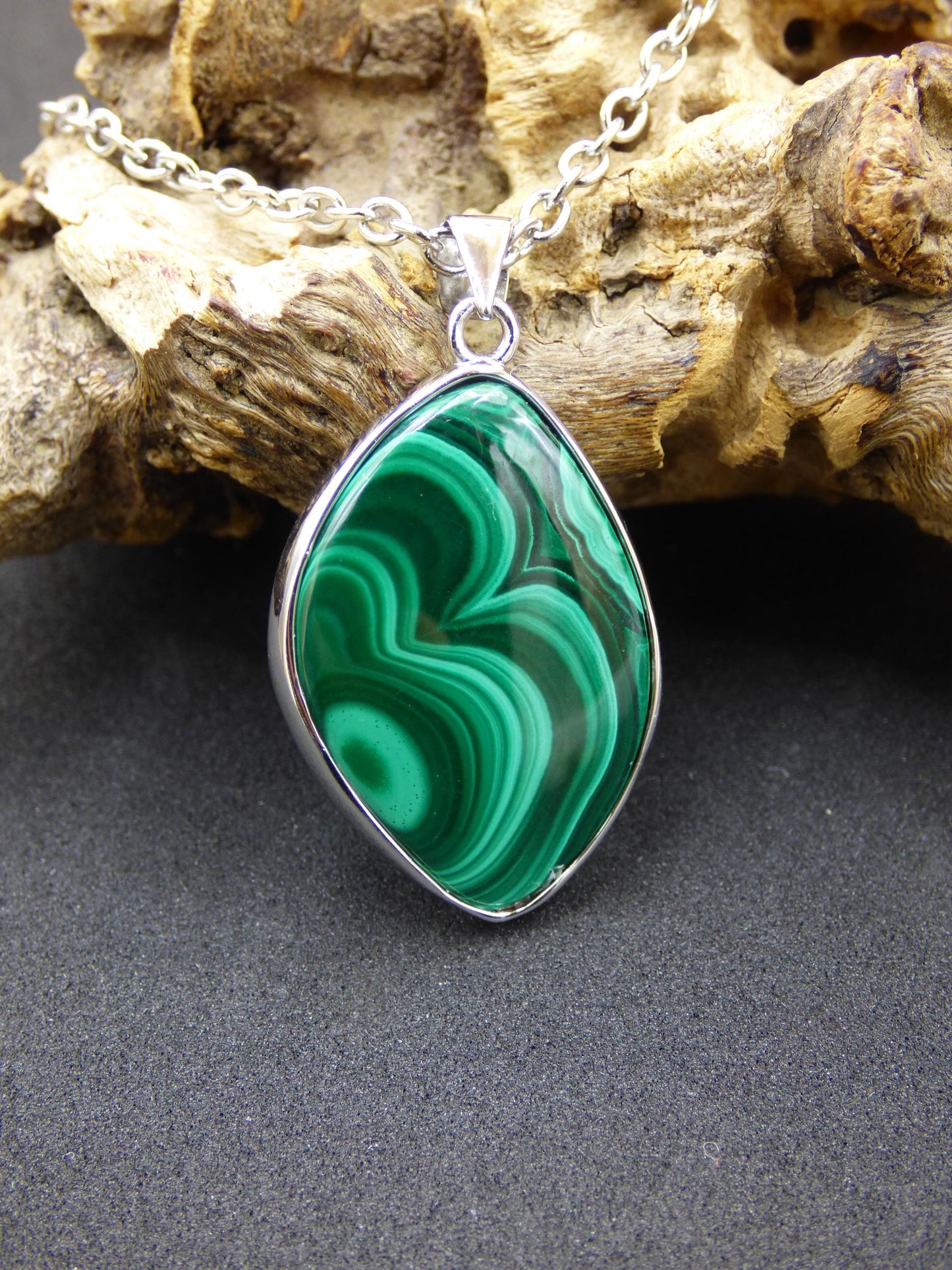 Malachite - 925 Sterling Silver Gemstone Necklace Natural Blue Rarity Healing Stone Crystal Man Woman He She Gift Friend Brother