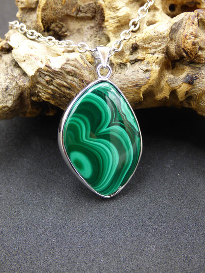 Malachite - 925 Sterling Silver Gemstone Necklace Natural Blue Rarity Healing Stone Crystal Man Woman He She Gift Friend Brother