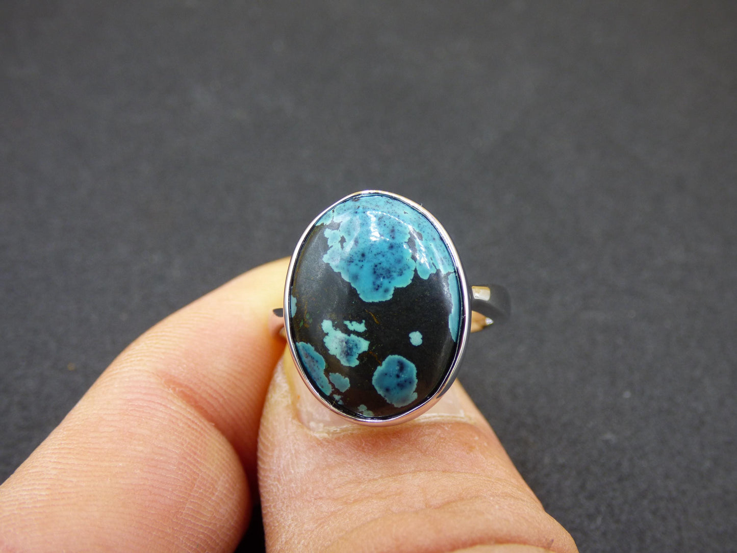 Turquoise Ring - 100% natural 925 Sterling Silver adjustable gemstone healing stone energy power women ring jewelry noble green blue rarity