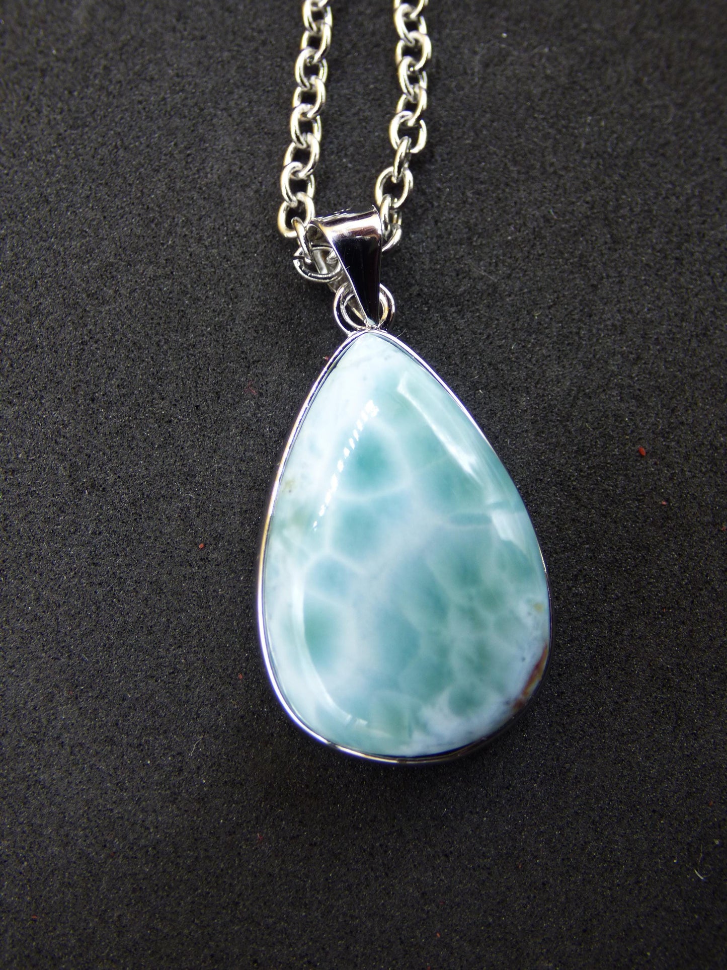 Larimar AAA &quot;Atlantis Stone&quot; Edelstein Kette 925 Sterling Silber Frau Schmuck Edel Natur Heilstein Hippie Rarität Meer Himmel blau Geschenk