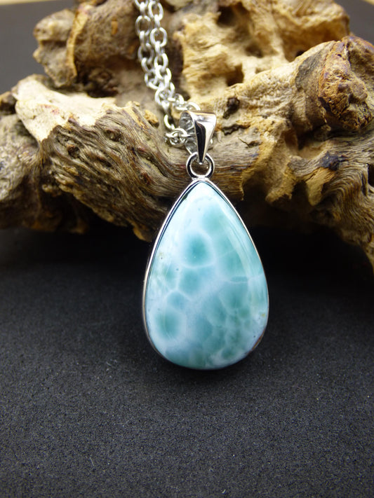 Larimar AAA "Atlantis Stone" gemstone necklace 925 Sterling Silver woman jewelry precious natural healing stone hippie rarity sea sky blue gift