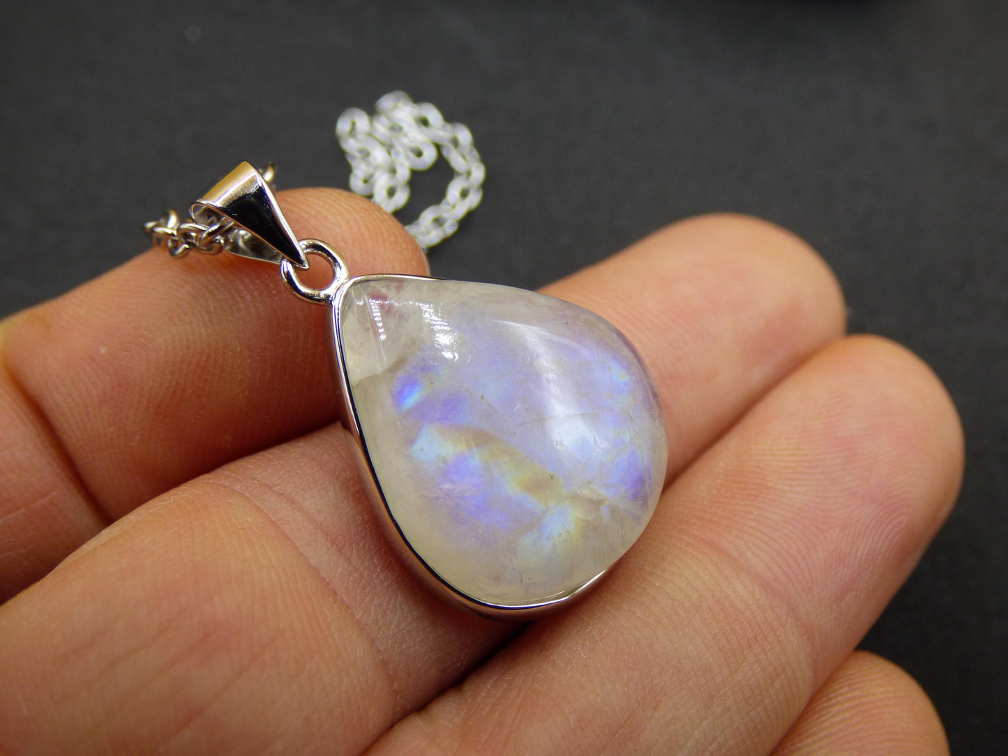 Moonstone - 925 Sterling Silver Gemstone Necklace Blue Shimmer Unique Rare Healing Stone Natural Precious Dream Man Woman He She Gift Friend