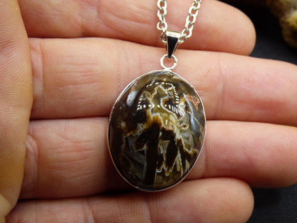 Stick Agate - 925 Sterling Silver Gemstone Necklace Brown Unique Rare Healing Stone Natural Rare Noble Dream Man Woman He She Gift Friend