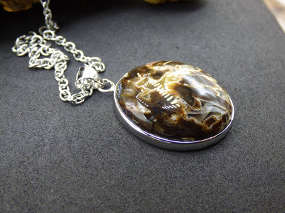 Stick Agate - 925 Sterling Silver Gemstone Necklace Brown Unique Rare Healing Stone Natural Rare Noble Dream Man Woman He She Gift Friend