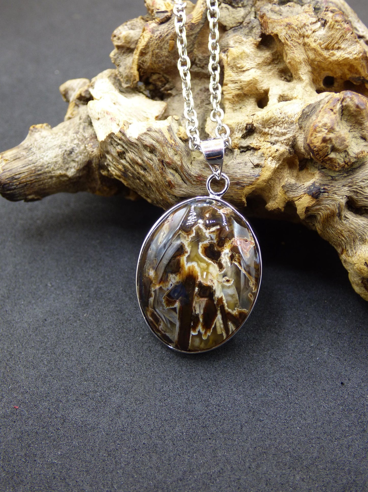 Stick Agate - 925 Sterling Silver Gemstone Necklace Brown Unique Rare Healing Stone Natural Rare Noble Dream Man Woman He She Gift Friend