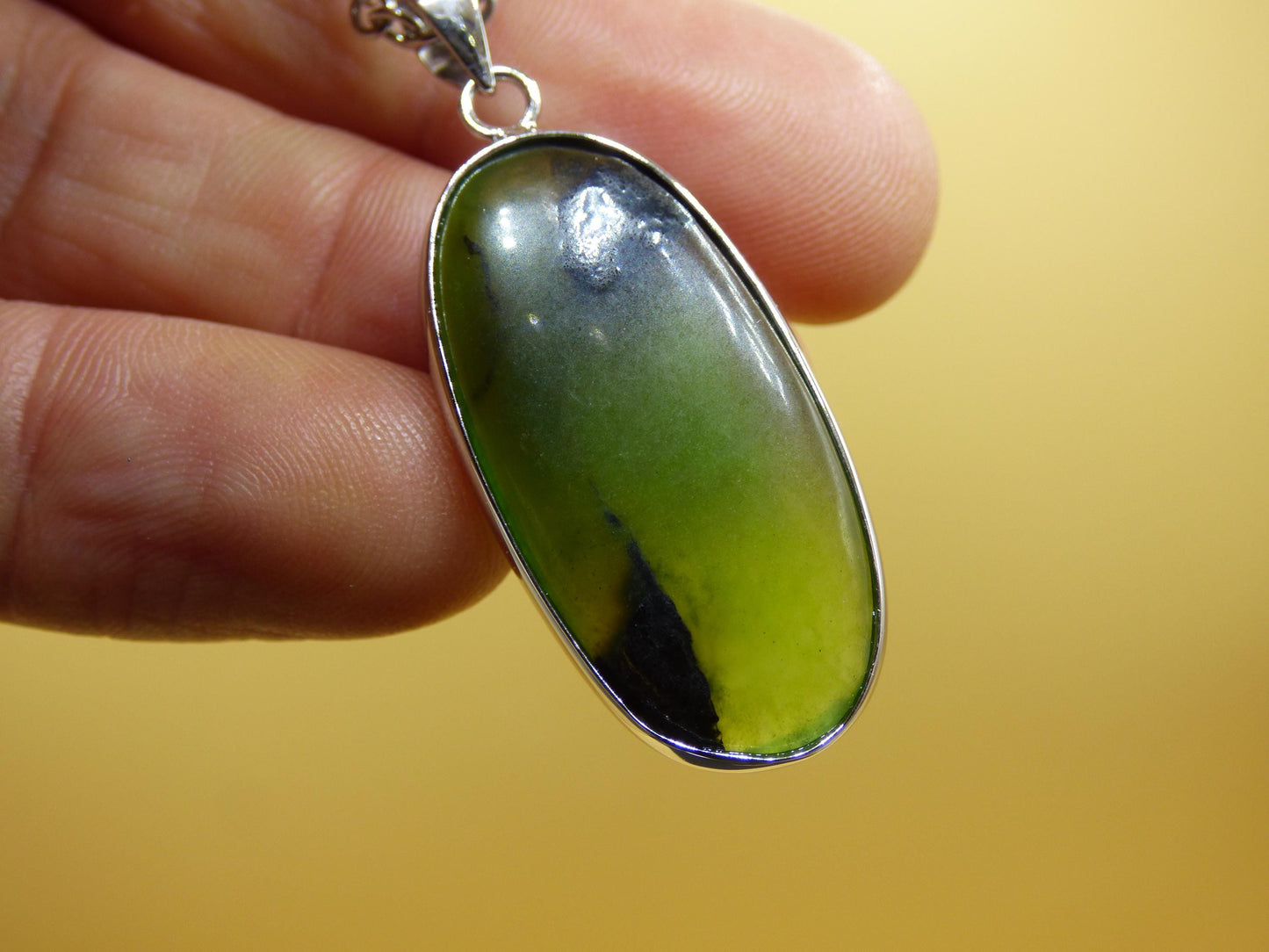 Serpentin A - 925 Silber Edelstein Kette grün Natur Heilstein Kristall Rarität Anhänger Mann Frau Er Sie Geschenk Selten Edel transparent