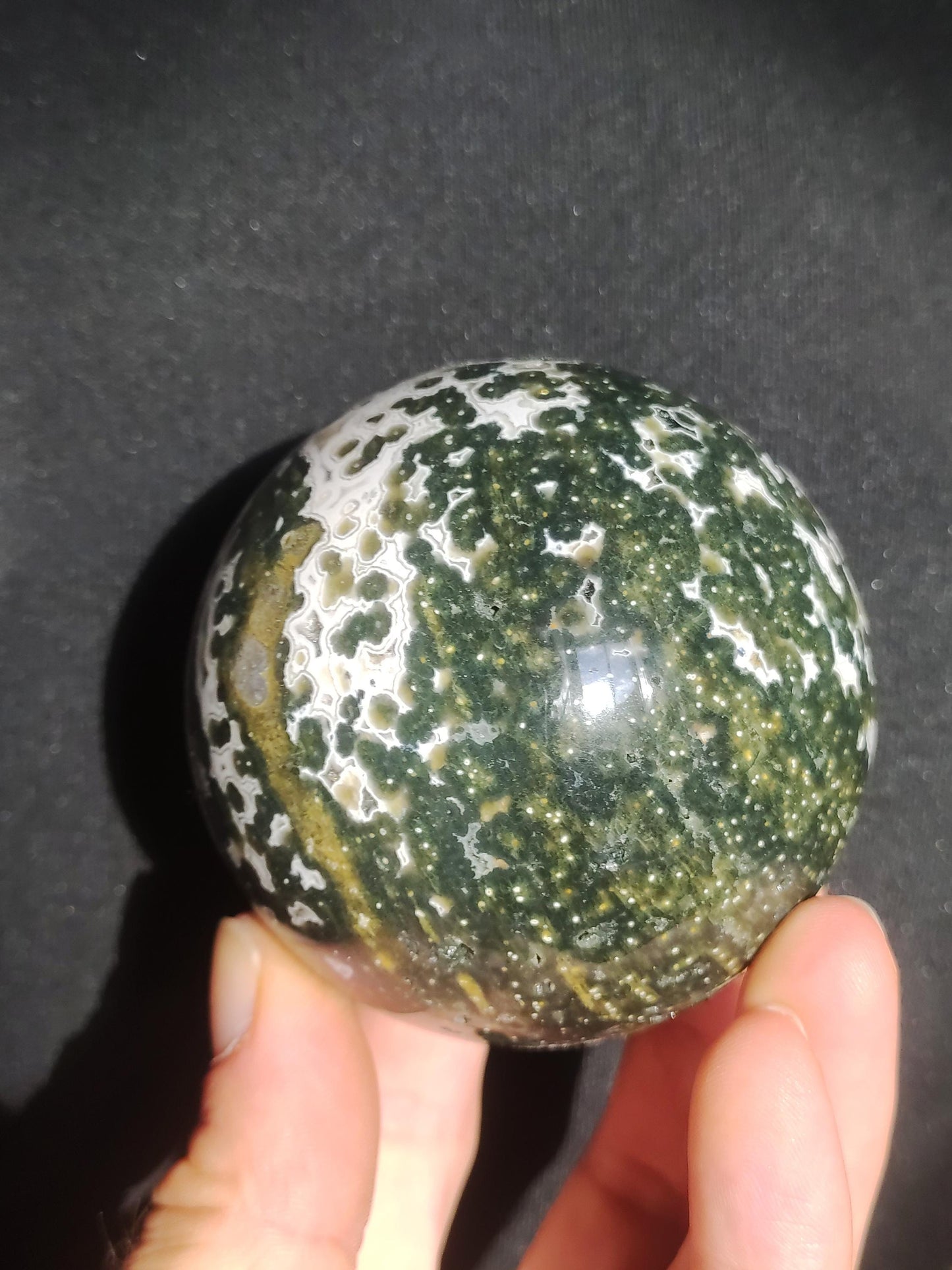 XL 8 Adern Ocean Jaspis Orbicular grün - Edelstein Kugel Natur Heilstein Deko Kristall Geschenk Er Sie Mann Frau Haus Wohnung Energie Selten