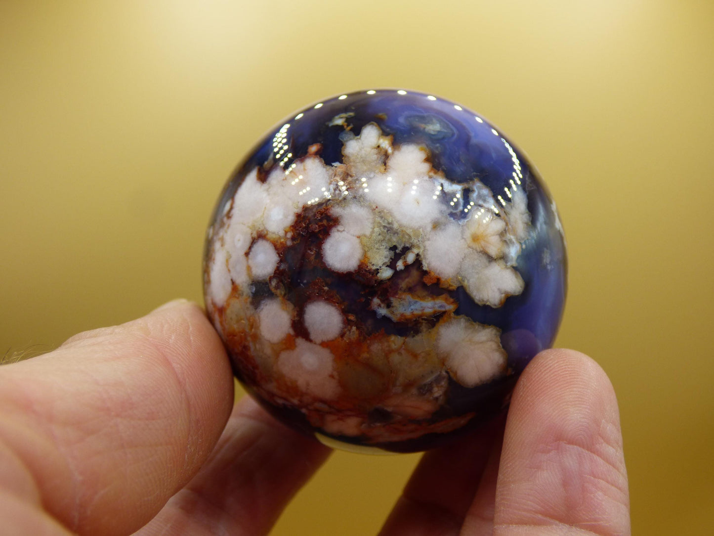 Flower Agate blue Flower Blossom A- Gemstone Ball Decoration Crystal Sphere Meditation Healing Stone Nature Gift He She Man Woman Rare Rarity