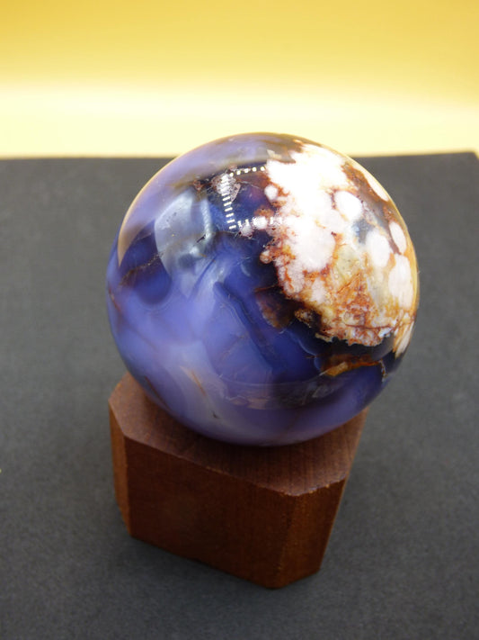 Fleur Agate bleue Fleur Fleur A- Pierre précieuse Boule Décoration Sphère de cristal Méditation Pierre de guérison Nature Cadeau Il Elle Homme Femme Rare Rarité