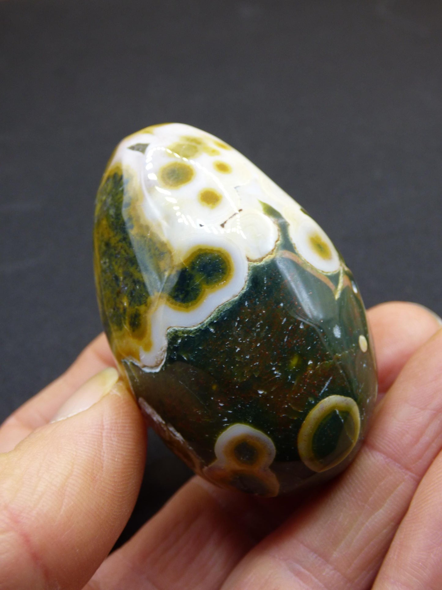 8 Adern Ocean Jaspis Orbicular grün gelb weiß - Edelstein Ei Kugel Natur Heilstein Deko Crystal Geschenk Er Sie Mann Frau Haus Wohnen Selten