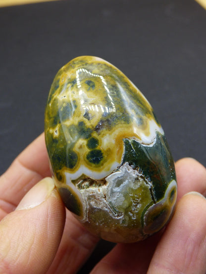8 Adern Ocean Jaspis Orbicular grün gelb weiß - Edelstein Ei Kugel Natur Heilstein Deko Crystal Geschenk Er Sie Mann Frau Haus Wohnen Selten