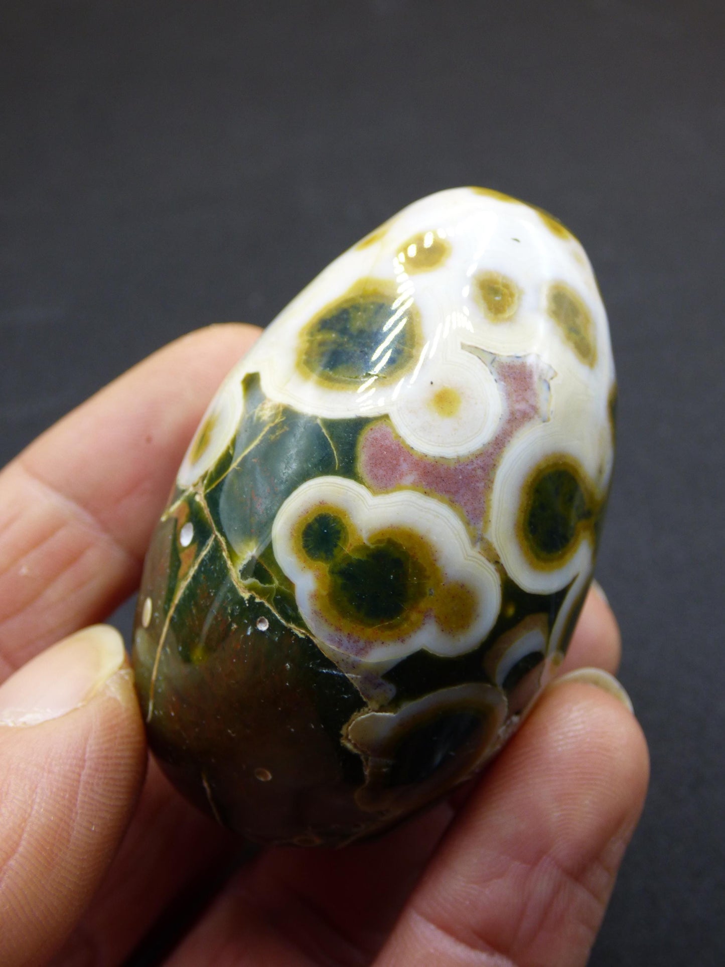 8 Adern Ocean Jaspis Orbicular grün gelb weiß - Edelstein Ei Kugel Natur Heilstein Deko Crystal Geschenk Er Sie Mann Frau Haus Wohnen Selten