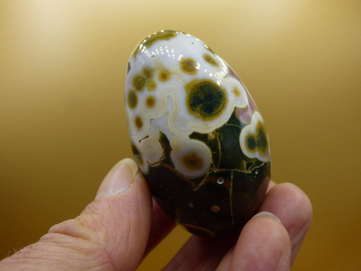 8 Adern Ocean Jaspis Orbicular grün gelb weiß - Edelstein Ei Kugel Natur Heilstein Deko Crystal Geschenk Er Sie Mann Frau Haus Wohnen Selten