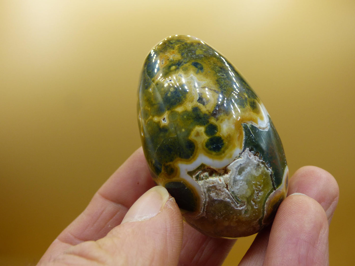 8 Adern Ocean Jaspis Orbicular grün gelb weiß - Edelstein Ei Kugel Natur Heilstein Deko Crystal Geschenk Er Sie Mann Frau Haus Wohnen Selten