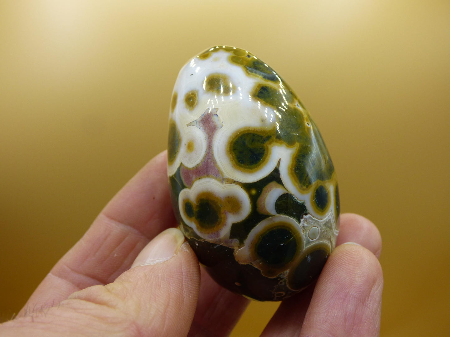 8 Adern Ocean Jaspis Orbicular grün gelb weiß - Edelstein Ei Kugel Natur Heilstein Deko Crystal Geschenk Er Sie Mann Frau Haus Wohnen Selten