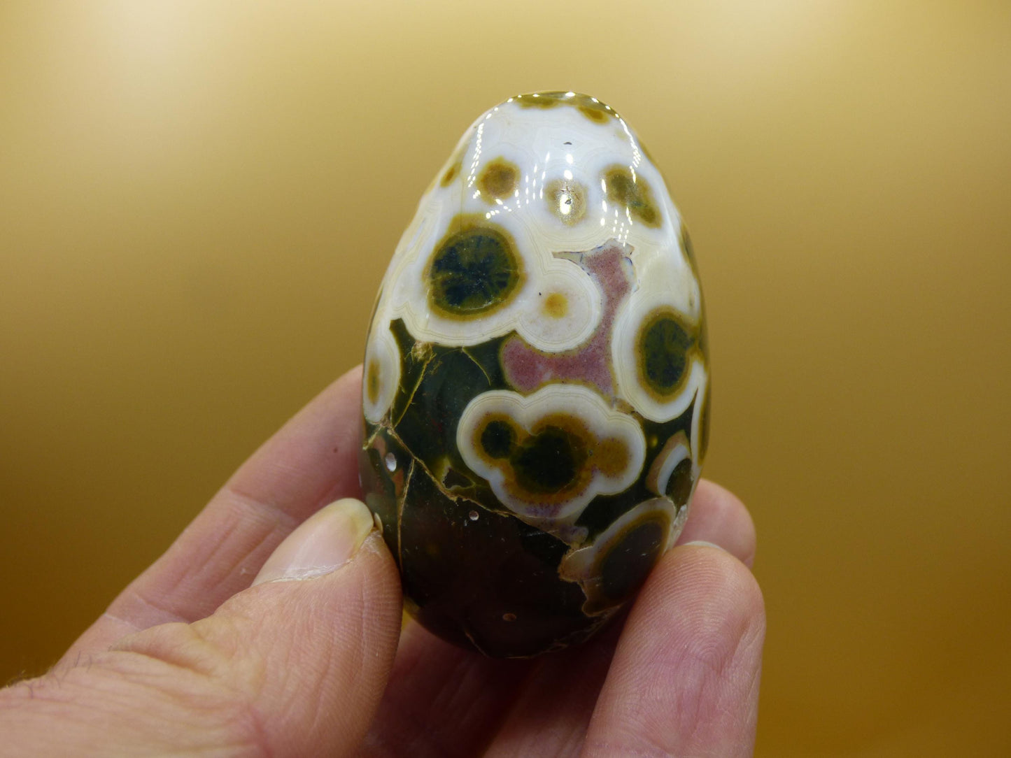 8 Adern Ocean Jaspis Orbicular grün gelb weiß - Edelstein Ei Kugel Natur Heilstein Deko Crystal Geschenk Er Sie Mann Frau Haus Wohnen Selten