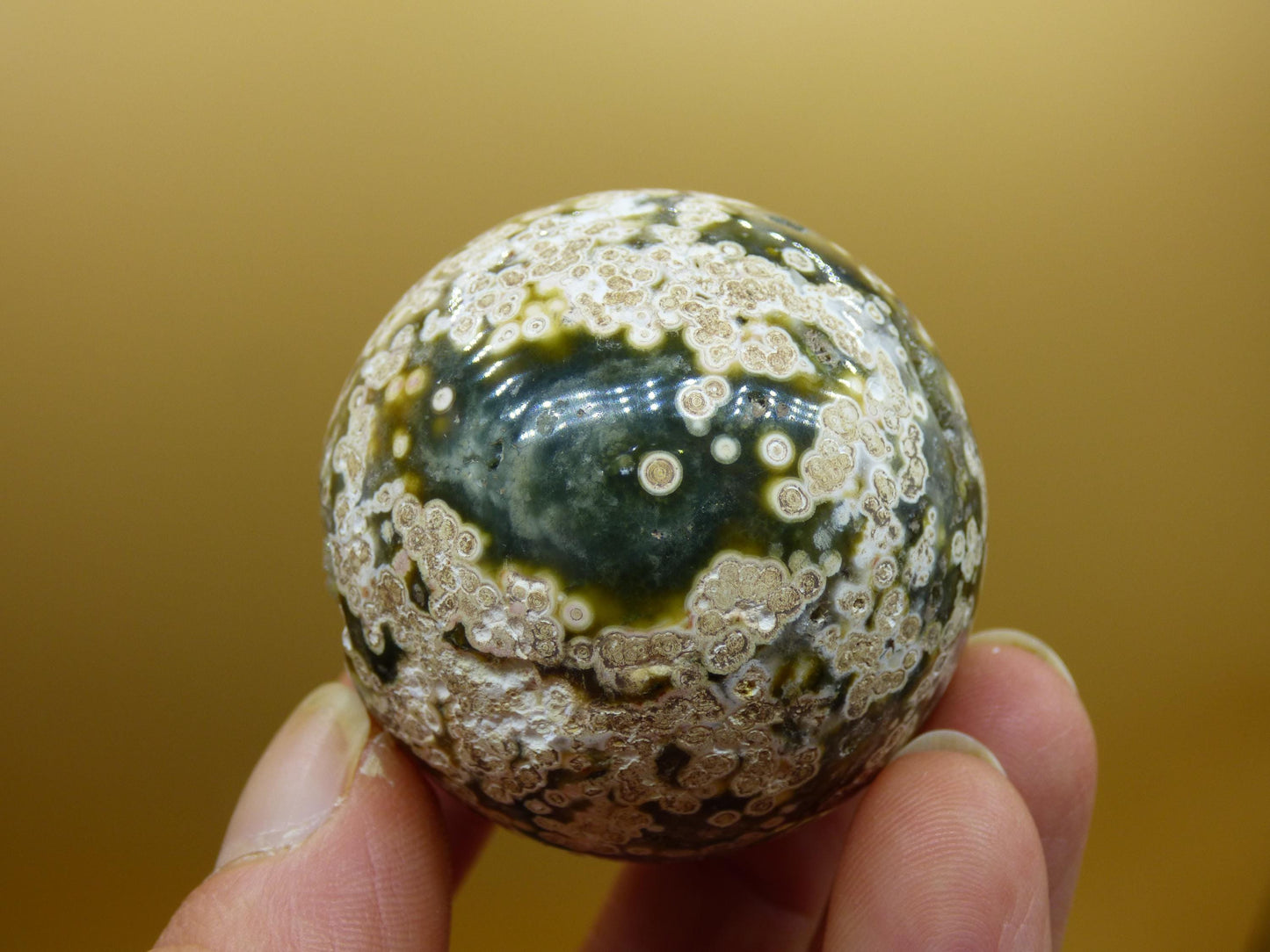 8 Adern Ocean Jaspis Orbicular grün - Edelstein Kugel Natur Heilstein Deko Kristall Geschenk Er Sie Mann Frau Haus Wohnung Energie Selten