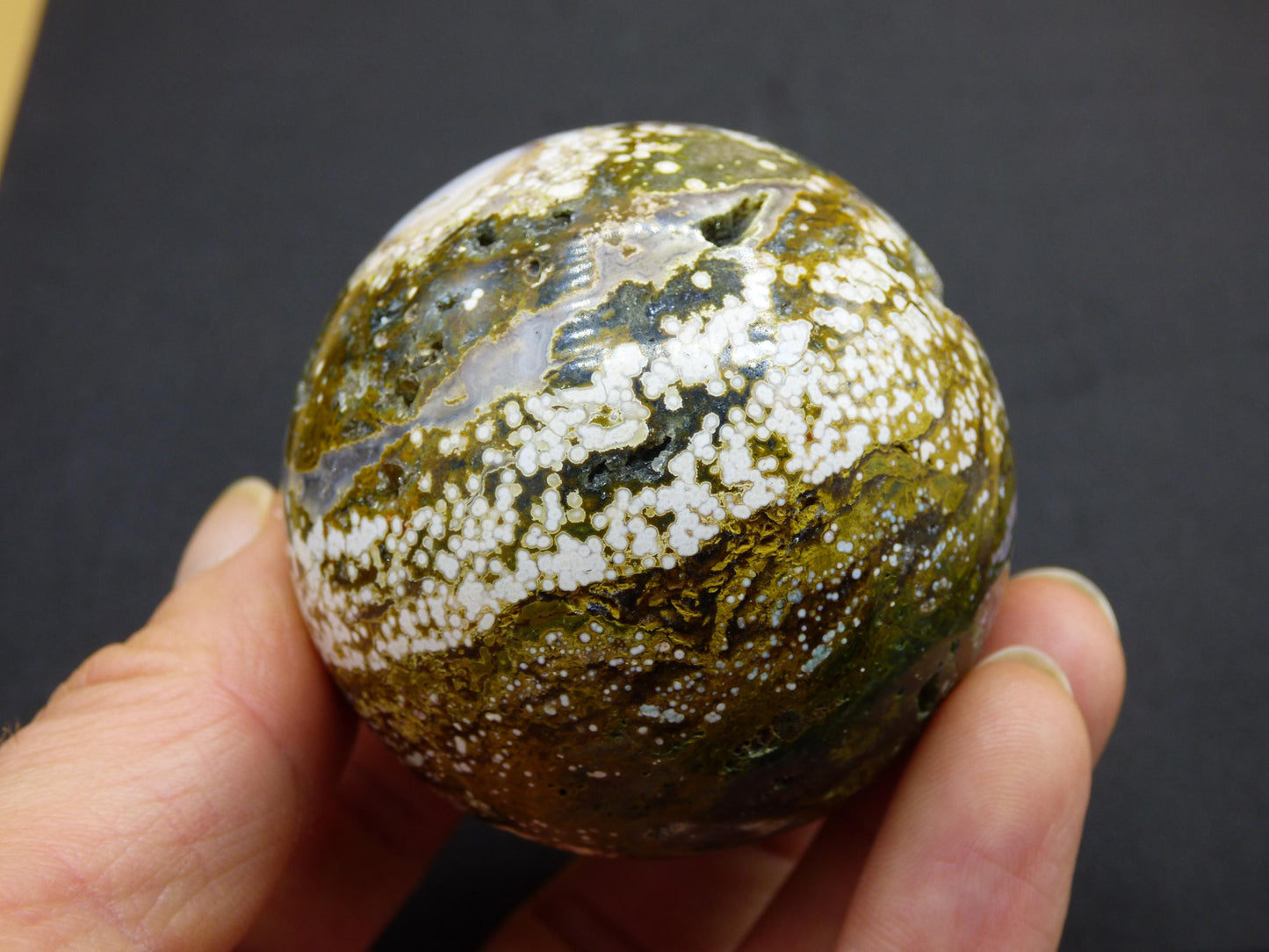 8 Adern Ocean Jaspis Orbicular grün - Edelstein Kugel Natur Heilstein Deko Kristall Geschenk Er Sie Mann Frau Haus Wohnung Energie Selten