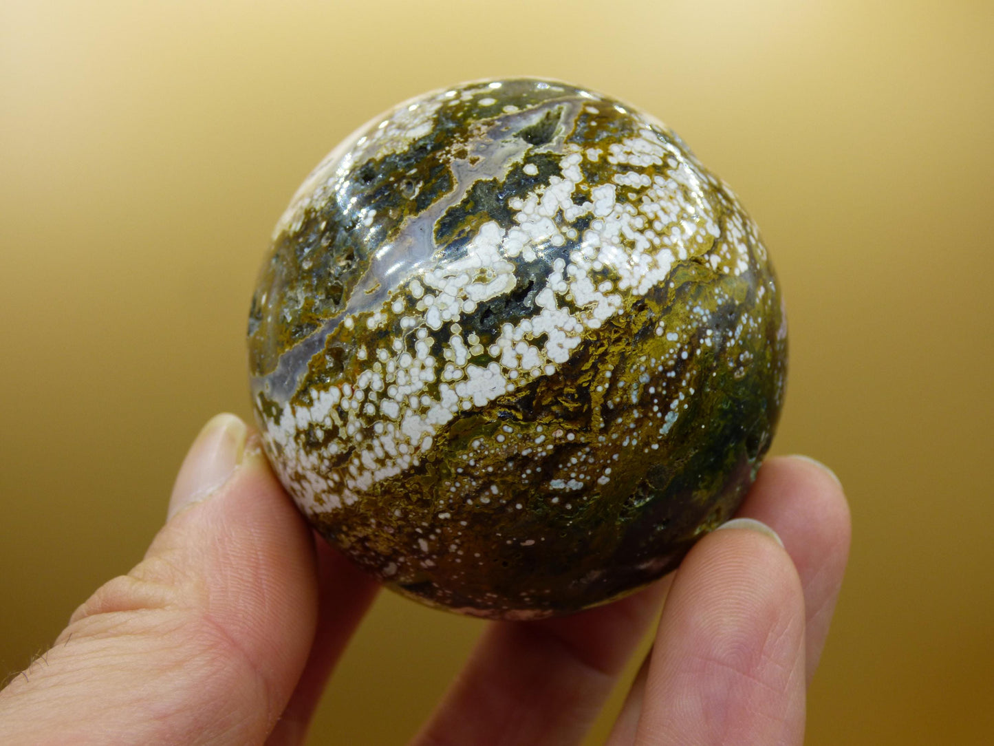 8 Adern Ocean Jaspis Orbicular grün - Edelstein Kugel Natur Heilstein Deko Kristall Geschenk Er Sie Mann Frau Haus Wohnung Energie Selten