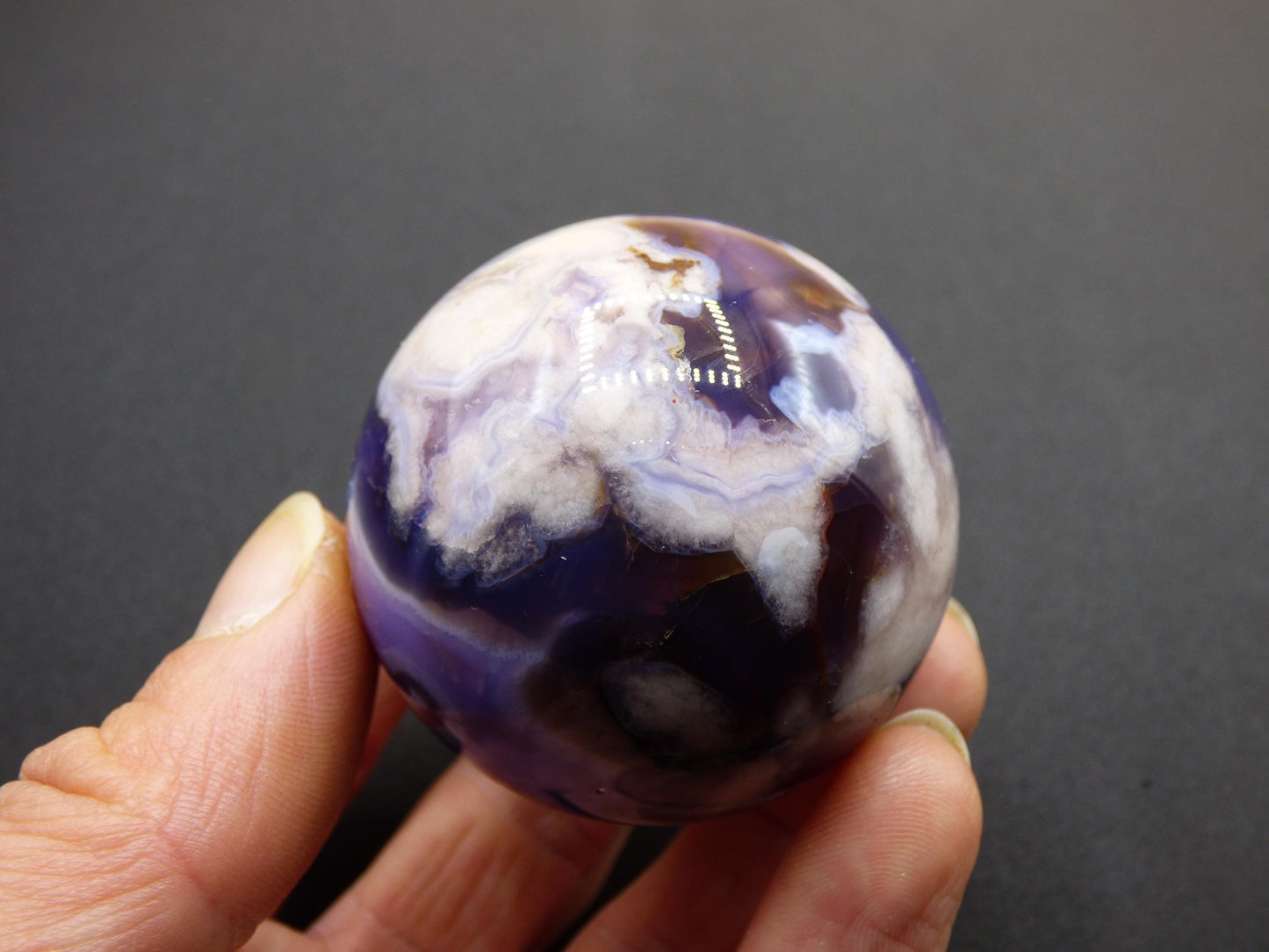 Blumen Achat blau Flower Blossom A- Edelstein Kugel Deko Kristall Sphere Meditation Heilstein Natur Geschenk Er Sie Mann Frau Selten Rarität