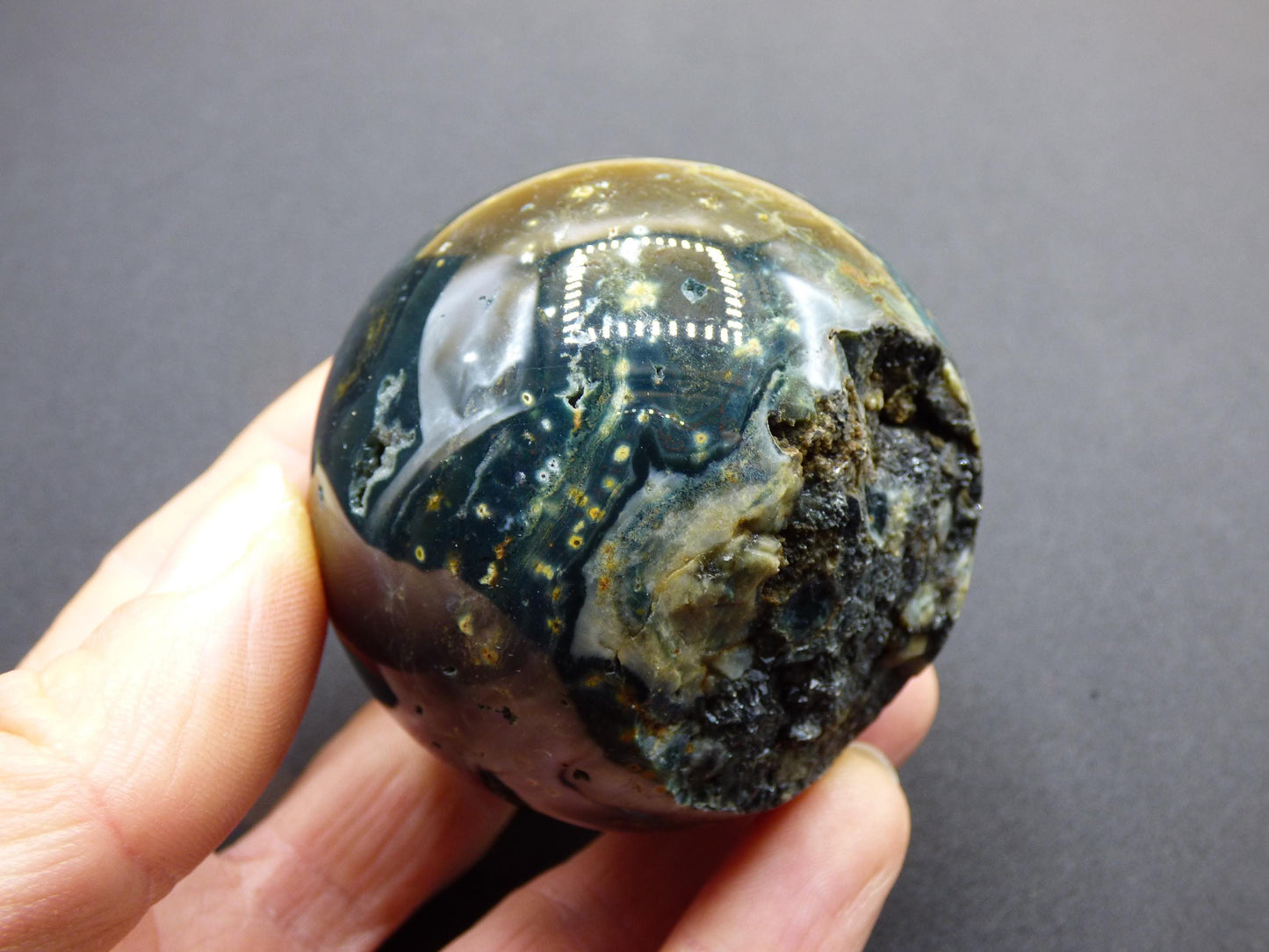 8 Adern Ocean Jaspis Orbicular grün - Edelstein Kugel Natur Heilstein Deko Kristall Geschenk Er Sie Mann Frau Haus Wohnung Energie Selten