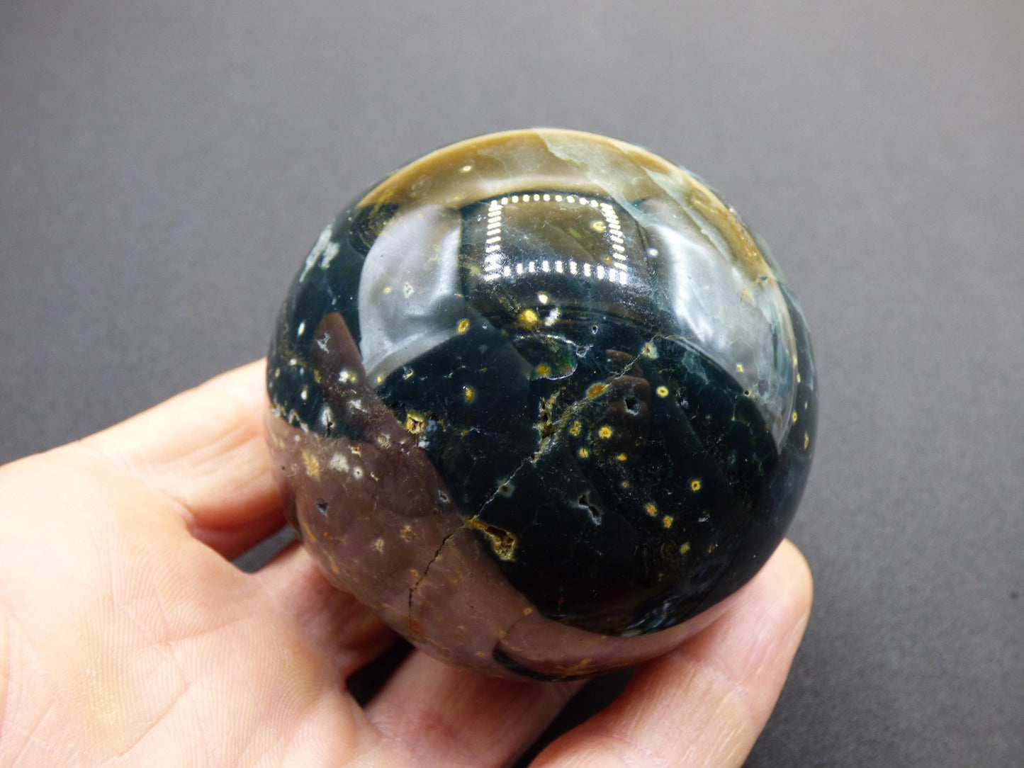 8 Adern Ocean Jaspis Orbicular grün - Edelstein Kugel Natur Heilstein Deko Kristall Geschenk Er Sie Mann Frau Haus Wohnung Energie Selten