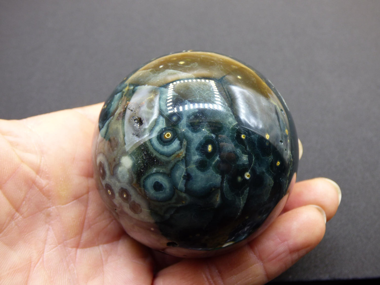 8 Adern Ocean Jaspis Orbicular grün - Edelstein Kugel Natur Heilstein Deko Kristall Geschenk Er Sie Mann Frau Haus Wohnung Energie Selten