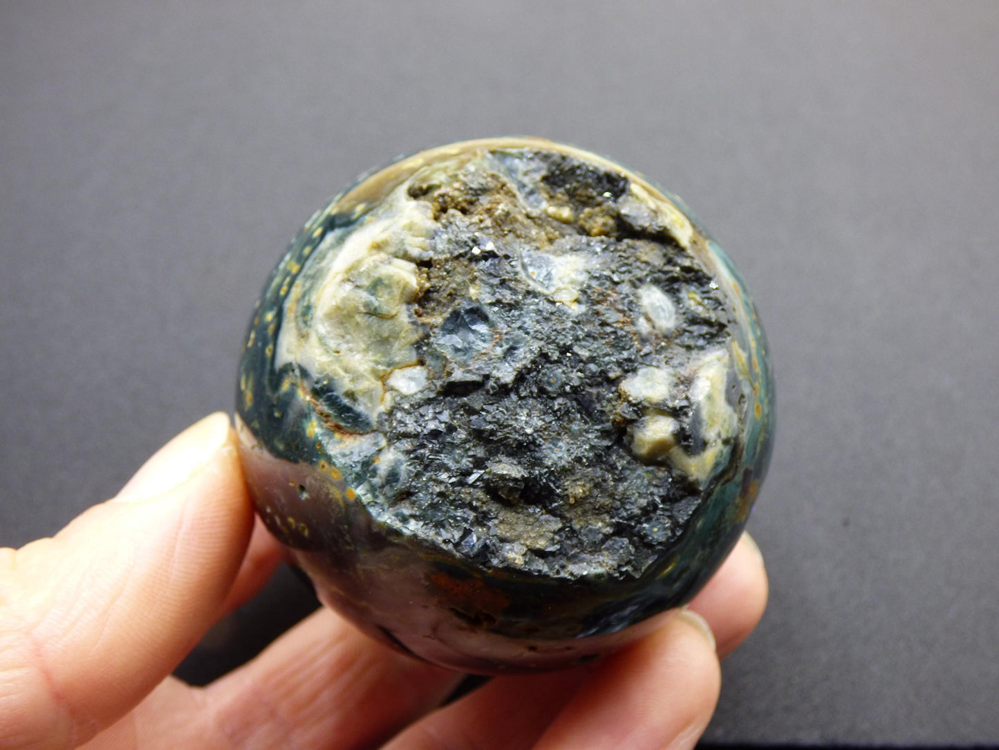 8 Adern Ocean Jaspis Orbicular grün - Edelstein Kugel Natur Heilstein Deko Kristall Geschenk Er Sie Mann Frau Haus Wohnung Energie Selten