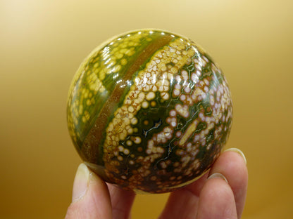 XL 8 Adern Ocean Jaspis Orbicular gelb - Edelstein Kugel Natur Heilstein Deko Kristall Geschenk Er Sie Mann Frau Haus Wohnung Energie Selten