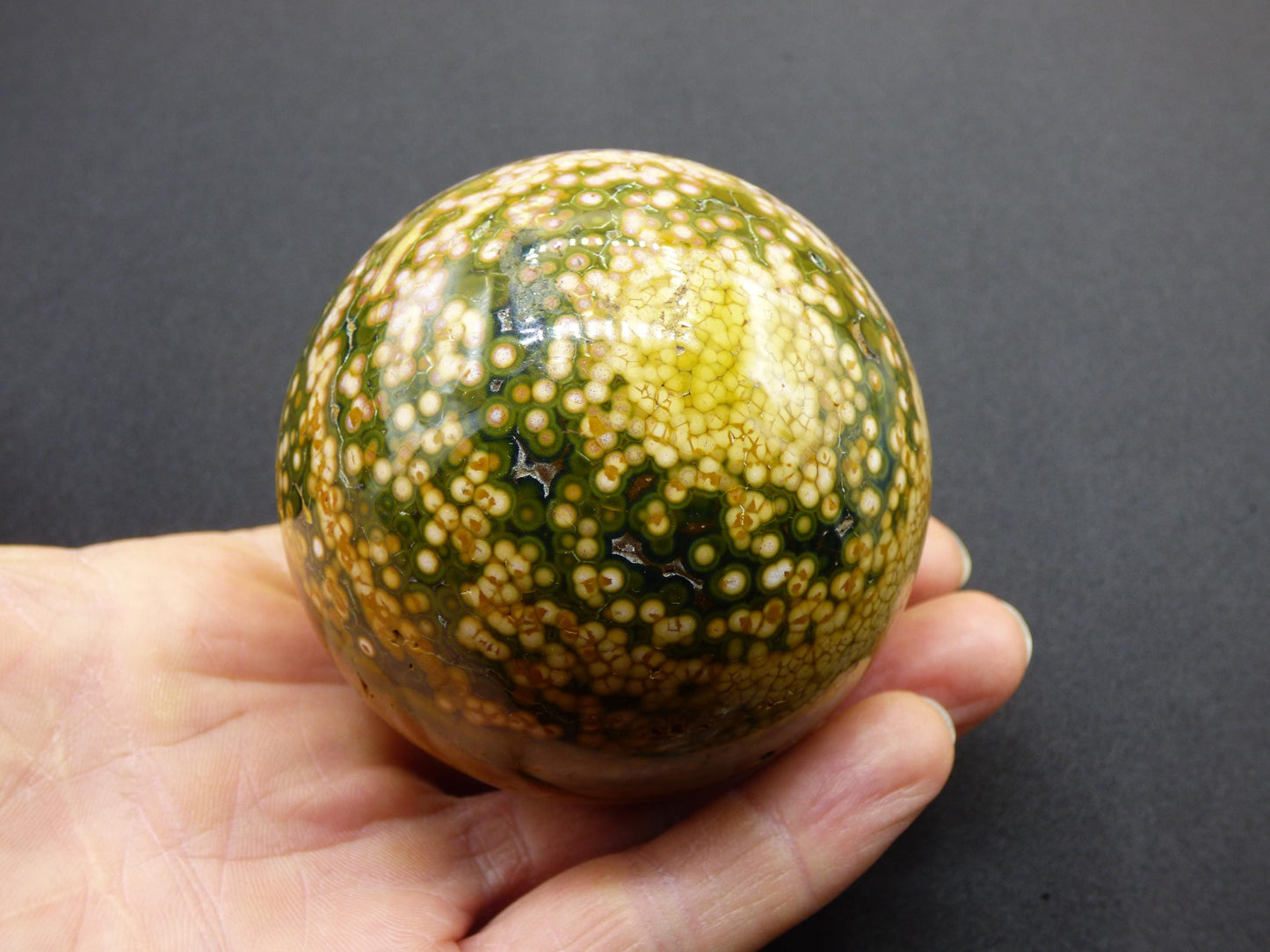 XL 8 Adern Ocean Jaspis Orbicular gelb - Edelstein Kugel Natur Heilstein Deko Kristall Geschenk Er Sie Mann Frau Haus Wohnung Energie Selten