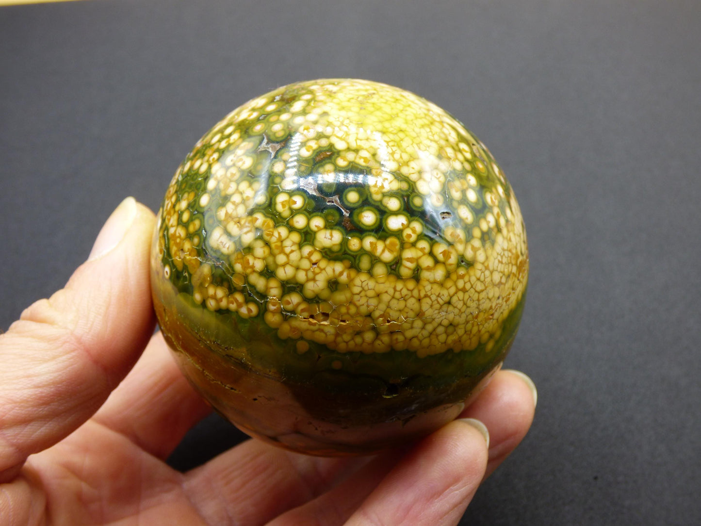 XL 8 Adern Ocean Jaspis Orbicular gelb - Edelstein Kugel Natur Heilstein Deko Kristall Geschenk Er Sie Mann Frau Haus Wohnung Energie Selten