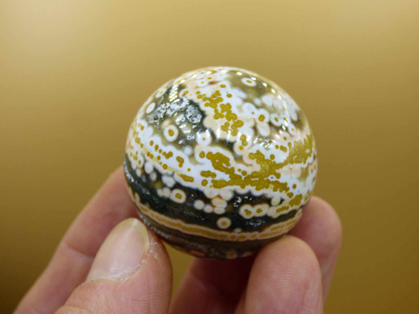 8 Adern Ocean Jaspis Orbicular grün gelb Edelstein Kugel Rarität Natur Heilstein Deko Kristall Geschenk Er Sie Mann Frau Haus Energie Selten