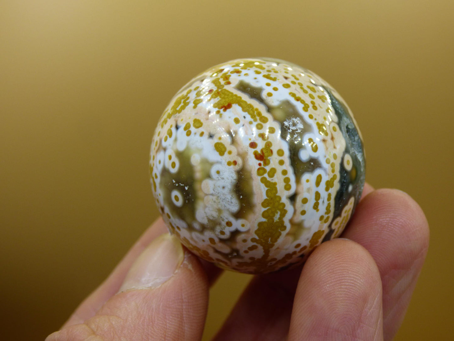 8 Adern Ocean Jaspis Orbicular grün gelb Edelstein Kugel Rarität Natur Heilstein Deko Kristall Geschenk Er Sie Mann Frau Haus Energie Selten