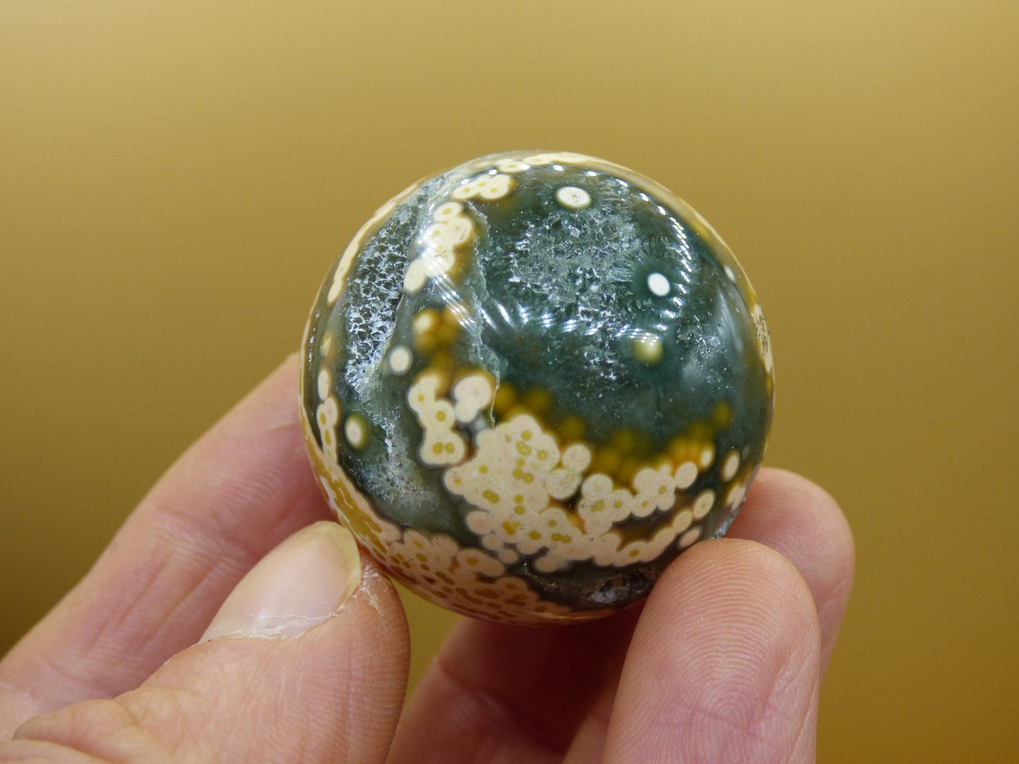8 Adern Ocean Jaspis Orbicular grün gelb Edelstein Kugel Rarität Natur Heilstein Deko Kristall Geschenk Er Sie Mann Frau Haus Energie Selten