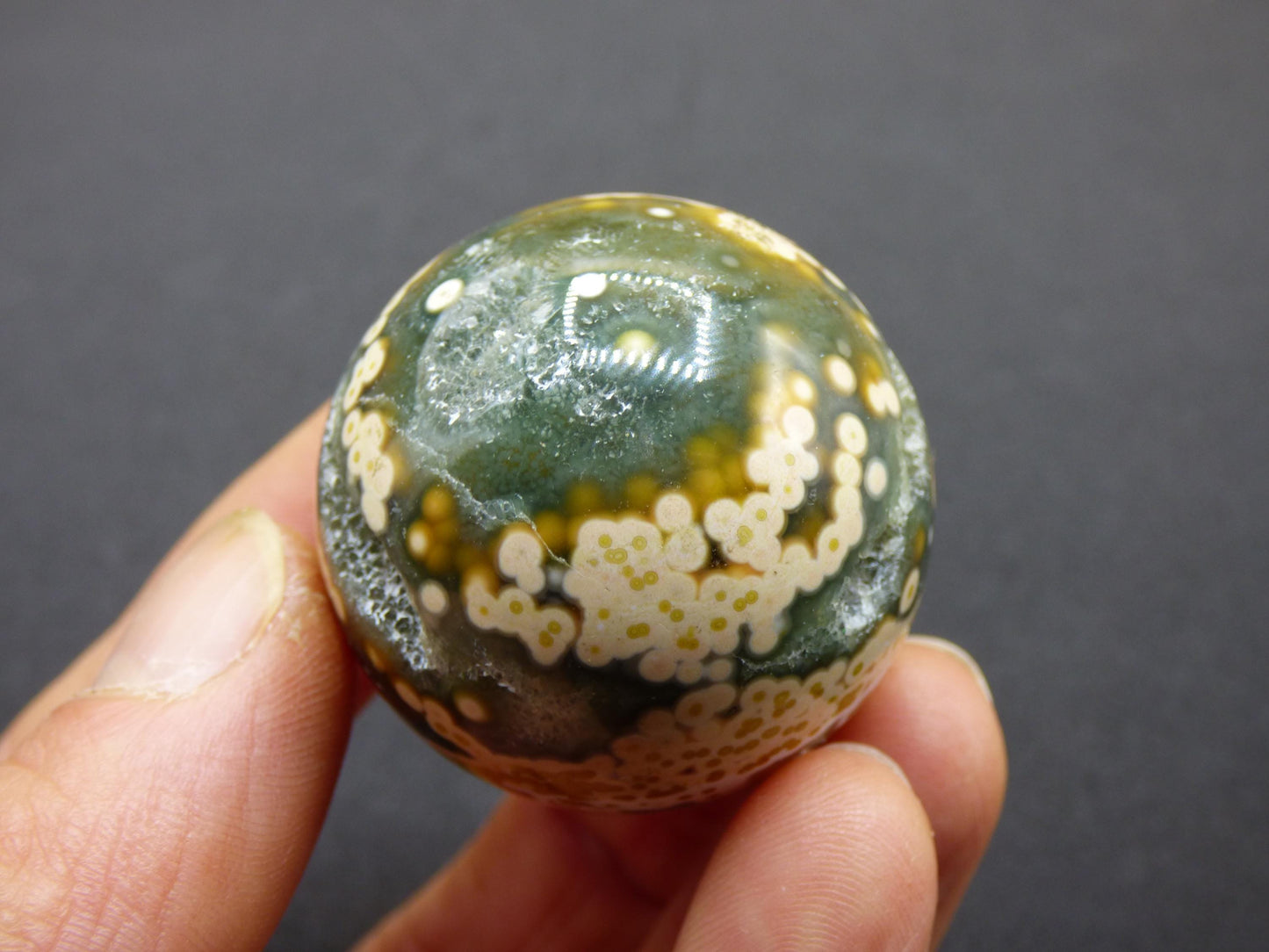 8 Adern Ocean Jaspis Orbicular grün gelb Edelstein Kugel Rarität Natur Heilstein Deko Kristall Geschenk Er Sie Mann Frau Haus Energie Selten