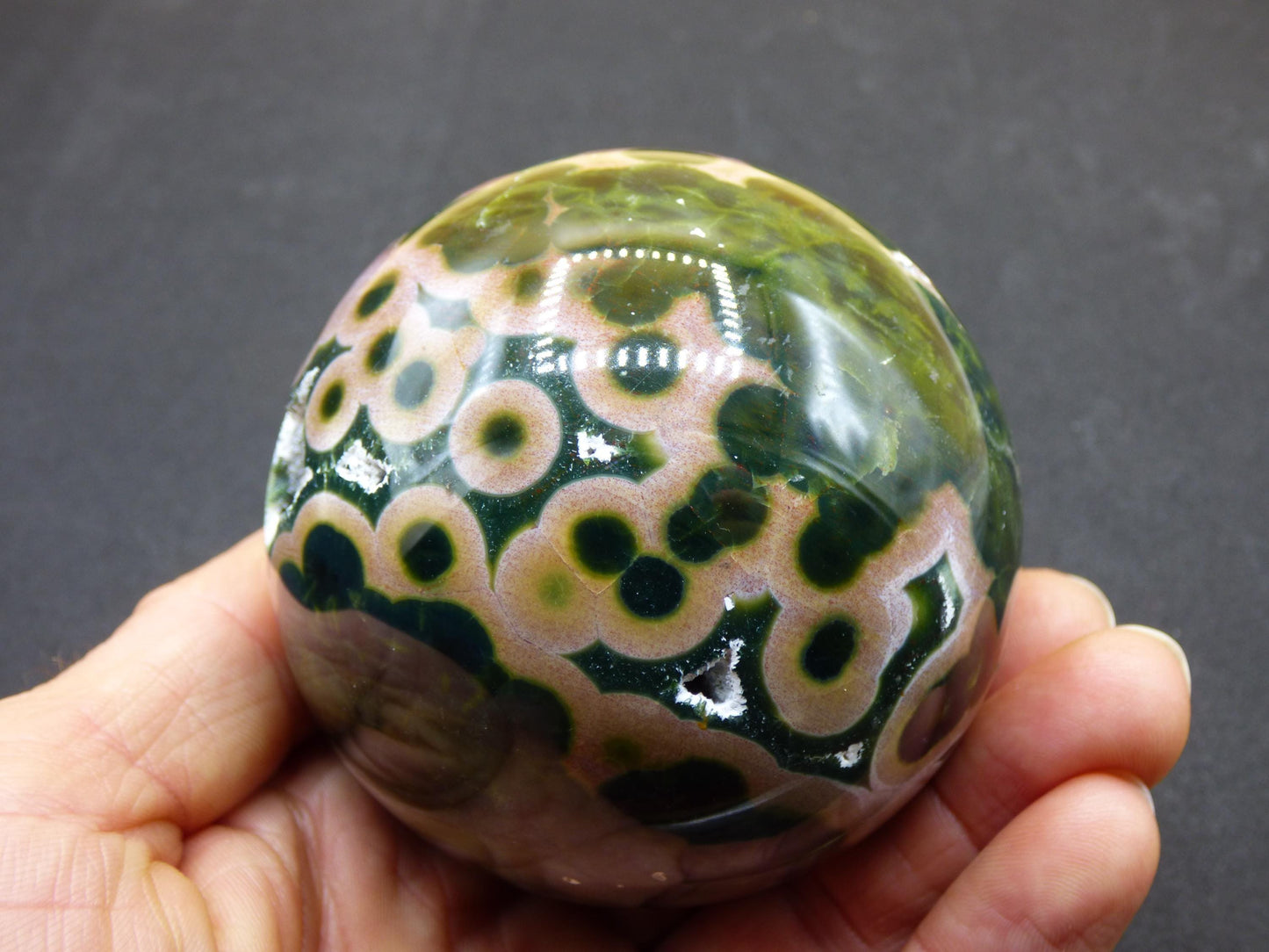 Sphère de jaspe océanique orbiculaire XXL à 8 veines, qualité AAA, vert et rouge - Pierre précieuse naturelle aux vertus curatives, cristal décoratif, cadeau idéal pour lui/elle, homme/femme, énergie, rare