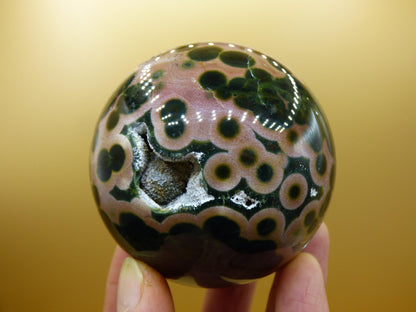 Sphère de jaspe océanique orbiculaire XXL à 8 veines, qualité AAA, vert et rouge - Pierre précieuse naturelle aux vertus curatives, cristal décoratif, cadeau idéal pour lui/elle, homme/femme, énergie, rare