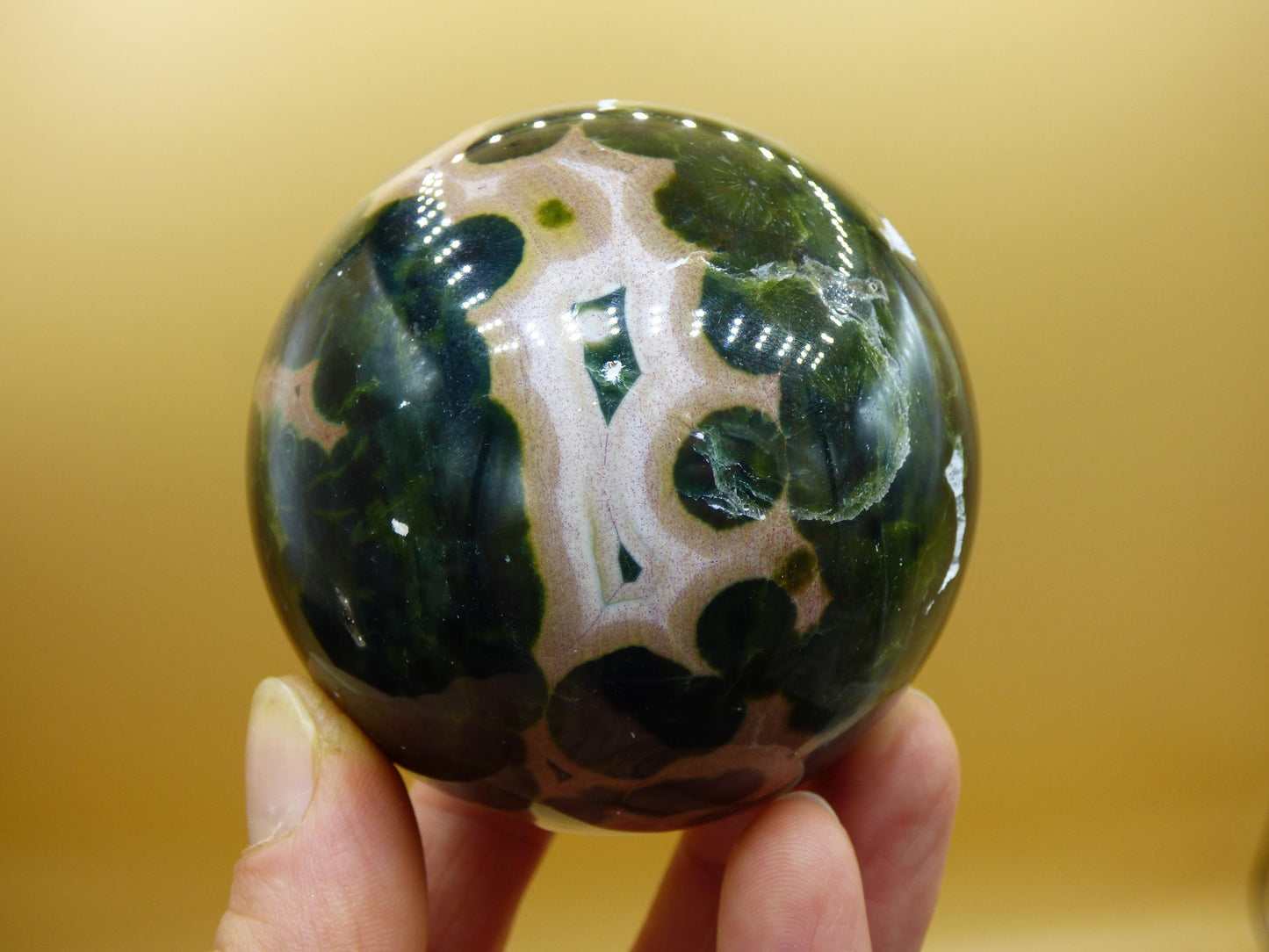 Sphère de jaspe océanique orbiculaire XXL à 8 veines, qualité AAA, vert et rouge - Pierre précieuse naturelle aux vertus curatives, cristal décoratif, cadeau idéal pour lui/elle, homme/femme, énergie, rare