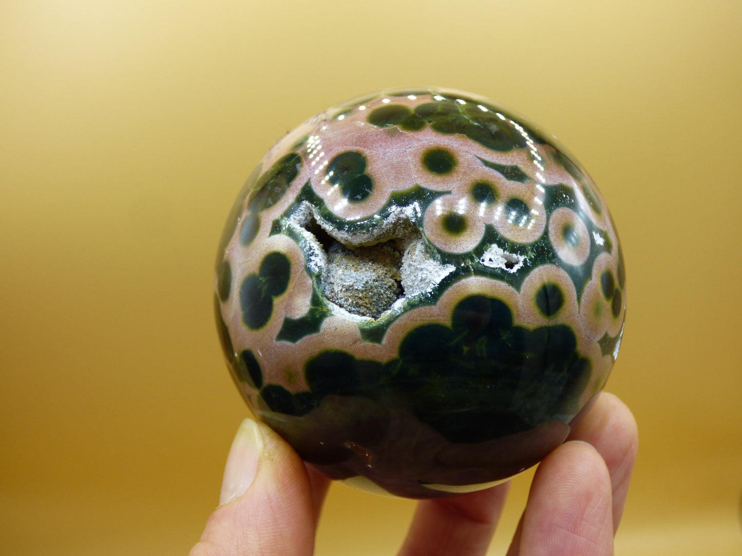 Sphère de jaspe océanique orbiculaire XXL à 8 veines, qualité AAA, vert et rouge - Pierre précieuse naturelle aux vertus curatives, cristal décoratif, cadeau idéal pour lui/elle, homme/femme, énergie, rare