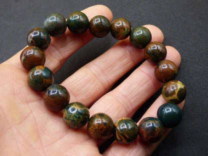 Bracelet en perles d'opale de 12 mm - Pierre précieuse *Unique* Pierre de guérison naturelle Cristal Chakra Cadeau rare pour hommes et femmes, Multicolore, Rouge, Bleu