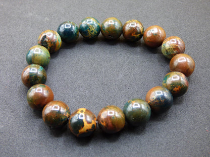 Bracelet en perles d'opale de 12 mm - Pierre précieuse *Unique* Pierre de guérison naturelle Cristal Chakra Cadeau rare pour hommes et femmes, Multicolore, Rouge, Bleu